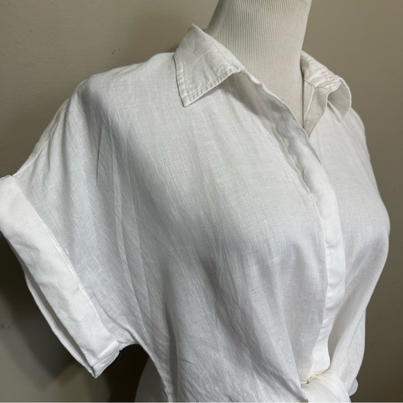Ralph Lauren size,L  linen tie, front concealed button short cuff sleeve blouse - Picture 4 of 14
